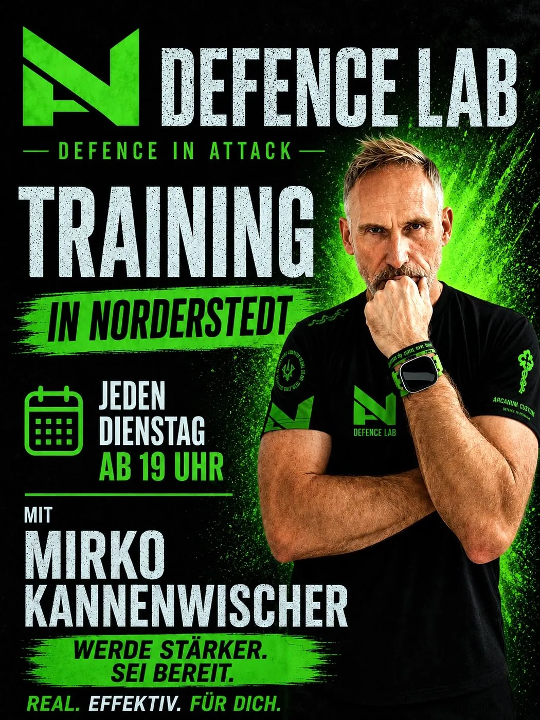 Defence-Lab-Trainingsposter: Mirko Kannenwischer, Training in Norderstedt jeden Dienstag ab 19 Uhr